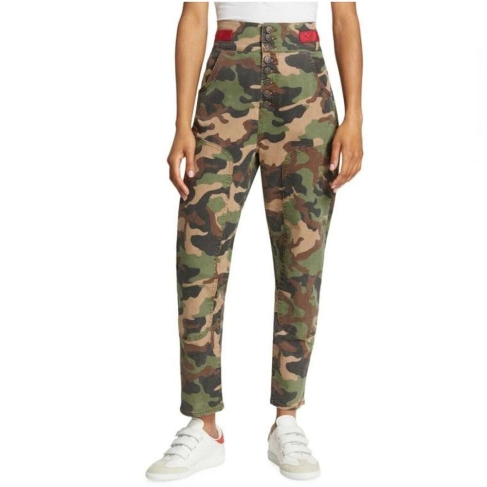 Veronica Beard Kane Tapered Jeans Wmn 32 Green Camo High Rise Button Fly Utility